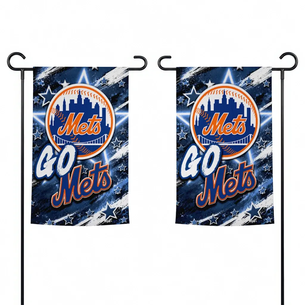 New York Mets Garden Flag Personalized Glowing Star Blue Fashion Forward New York Mets Garden Flag Personalized Glowing Star Blue Fashion Forward