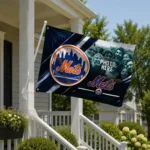 New York Mets House Flag Personalized Diagonal Stripes Blue Best Selling