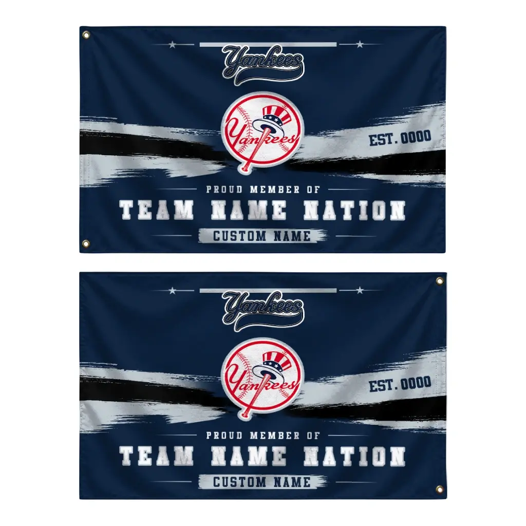 New York Yankees House Flag Personalized Brushed Streaks Navy Fashion Forward New York Yankees House Flag Personalized Brushed Streaks Navy Fashion Forward