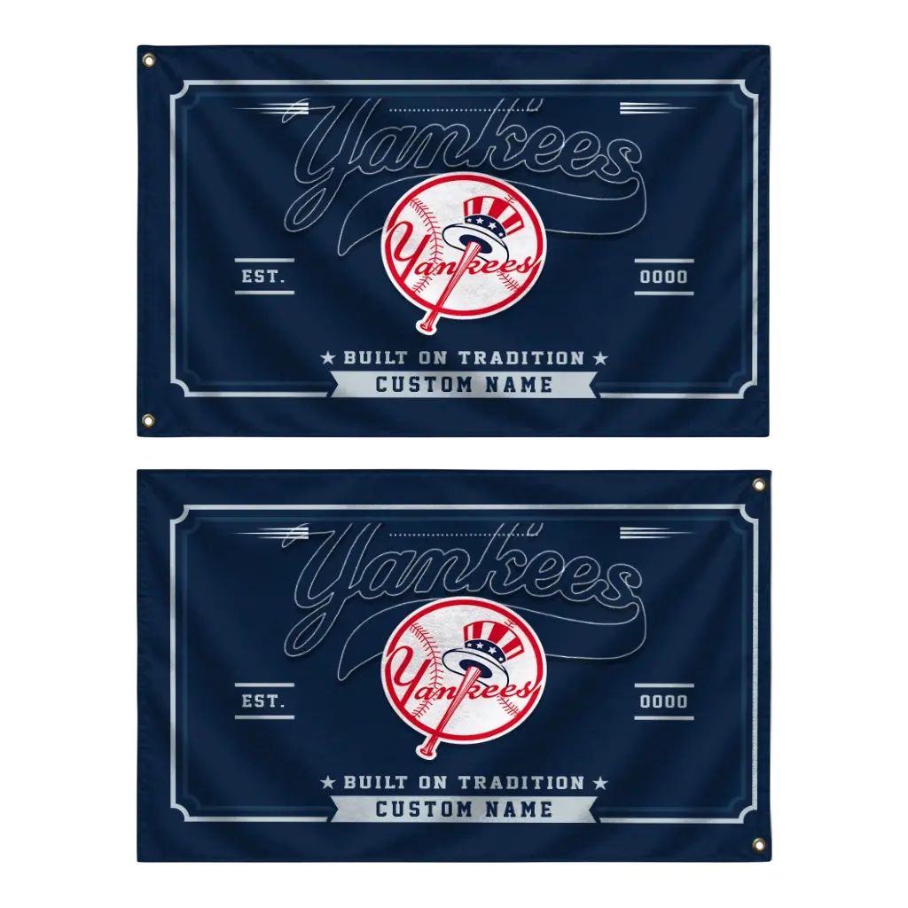 New York Yankees House Flag Personalized Ornate Border Navy Fashion Forward New York Yankees House Flag Personalized Ornate Border Navy Fashion Forward