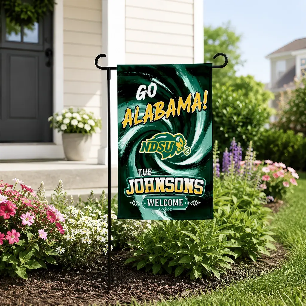 North Dakota State Bison Garden Flag Personalized Swirl Vortex Green New Arrival North Dakota State Bison Garden Flag Personalized Swirl Vortex Green New Arrival