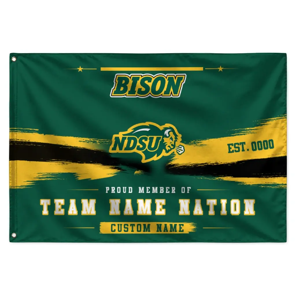 North Dakota State Bison House Flag Customized Brushed Streaks Green Best Selling North Dakota State Bison House Flag Customized Brushed Streaks Green Best Selling