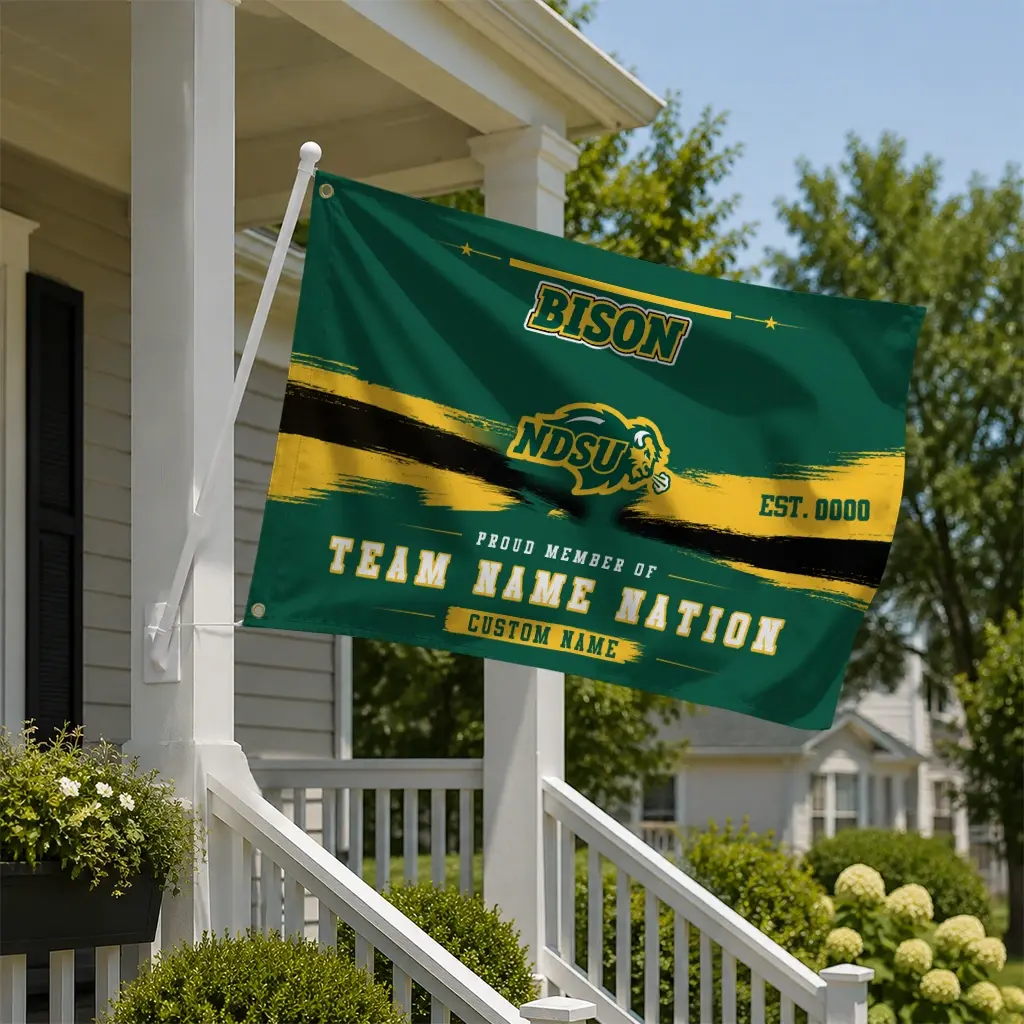 North Dakota State Bison House Flag Customized Brushed Streaks Green New Arrival North Dakota State Bison House Flag Customized Brushed Streaks Green New Arrival