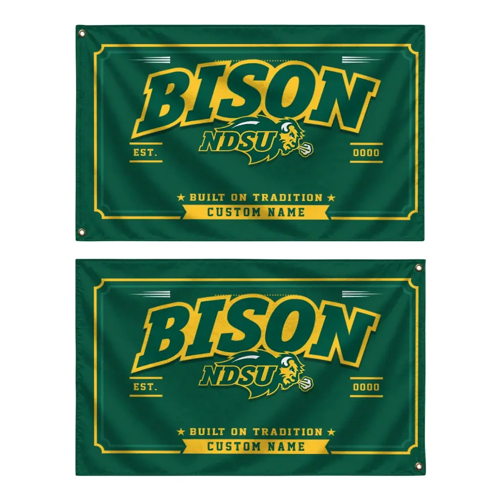 North Dakota State Bison House Flag Customized Ornate Border Green Fashion Forward North Dakota State Bison House Flag Customized Ornate Border Green Fashion Forward