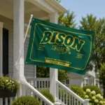 North Dakota State Bison House Flag Customized Ornate Border Green Best Selling