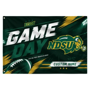 North Dakota State Bison House Flag Personalized Action Streaks Green Best Selling