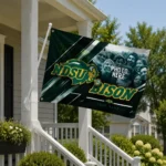 North Dakota State Bison House Flag Personalized Diagonal Stripes Green Best Selling