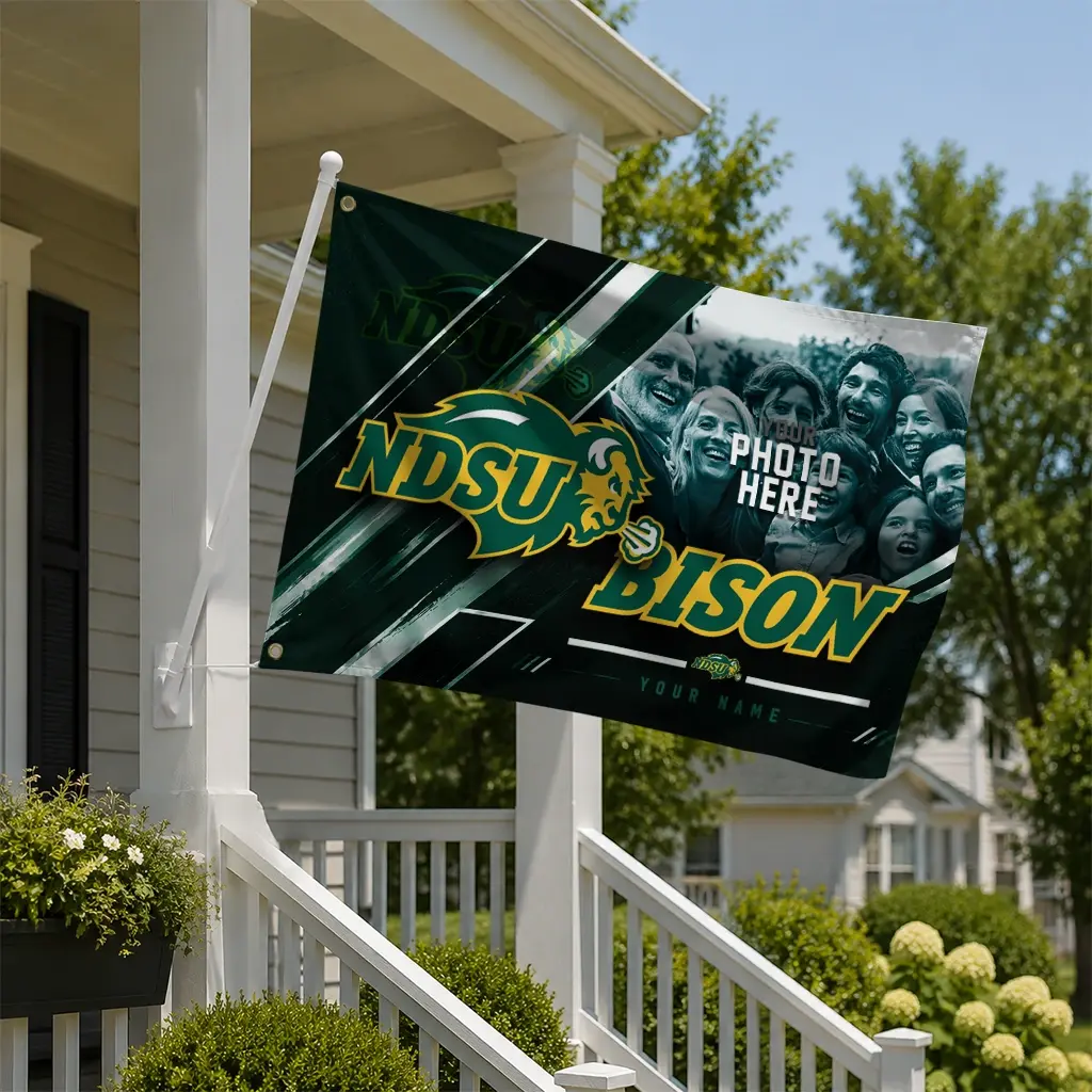 North Dakota State Bison House Flag Personalized Diagonal Stripes Green New Arrival North Dakota State Bison House Flag Personalized Diagonal Stripes Green New Arrival