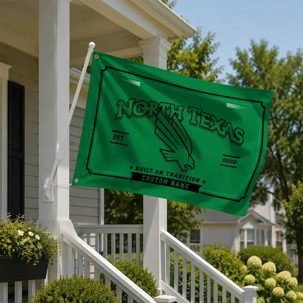 North Texas Mean Green House Flag Customized Ornate Border Green New Arrival North Texas Mean Green House Flag Customized Ornate Border Green New Arrival