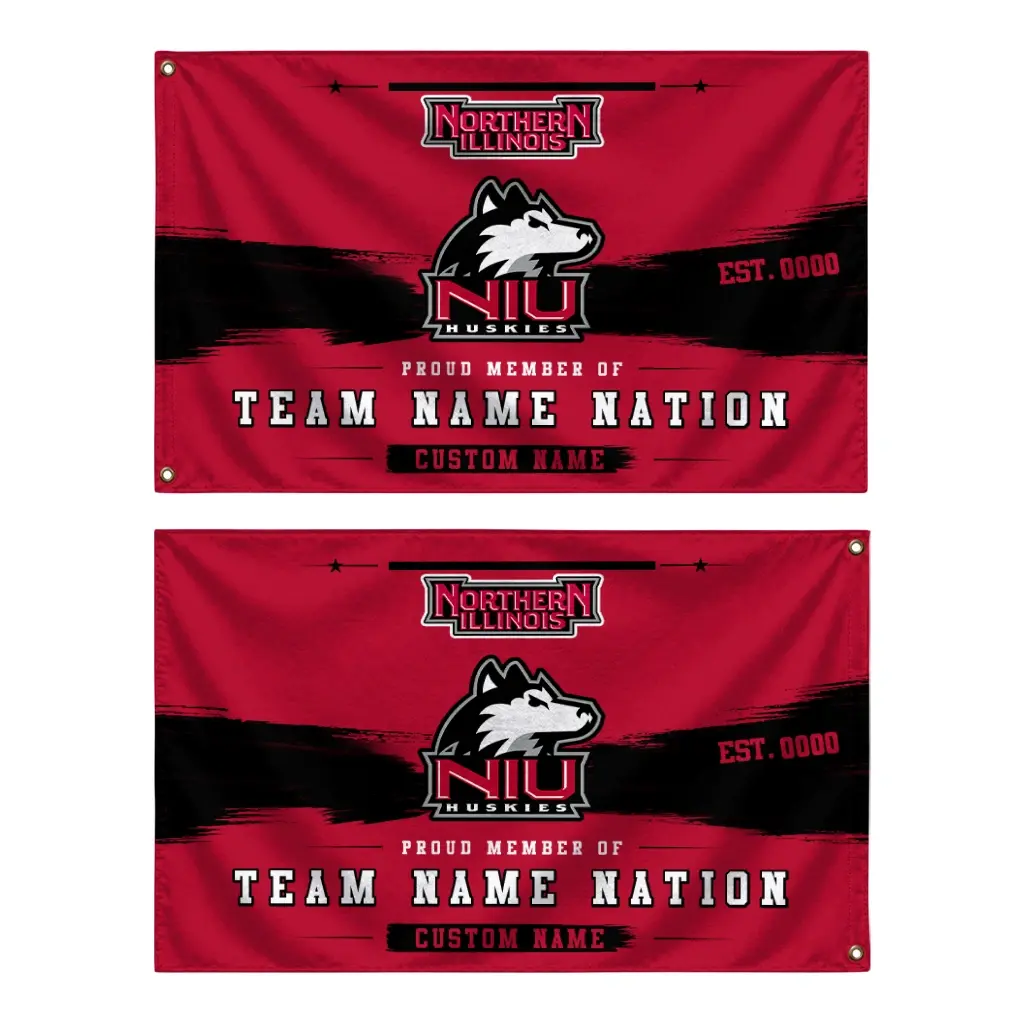 Northern Illinois Huskies House Flag Personalized Brushed Streaks Red Fashion Forward Northern Illinois Huskies House Flag Personalized Brushed Streaks Red Fashion Forward