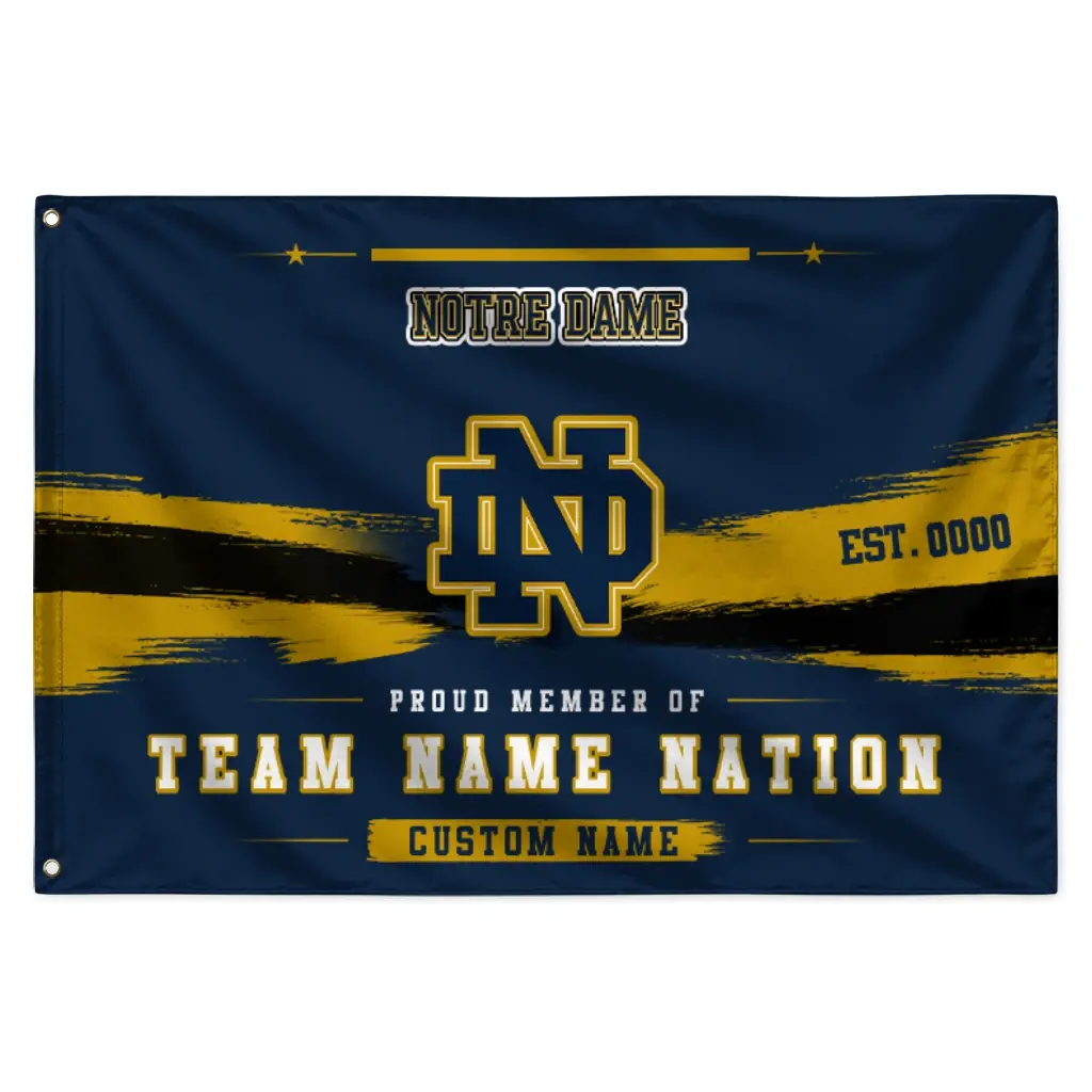 Notre Dame Fighting Irish House Flag Customized Brushed Streaks Navy Best Selling Notre Dame Fighting Irish House Flag Customized Brushed Streaks Navy Best Selling