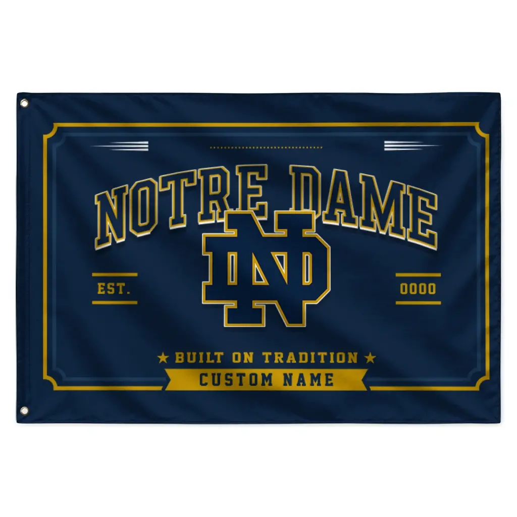 Notre Dame Fighting Irish House Flag Customized Ornate Border Navy Best Selling Notre Dame Fighting Irish House Flag Customized Ornate Border Navy Best Selling