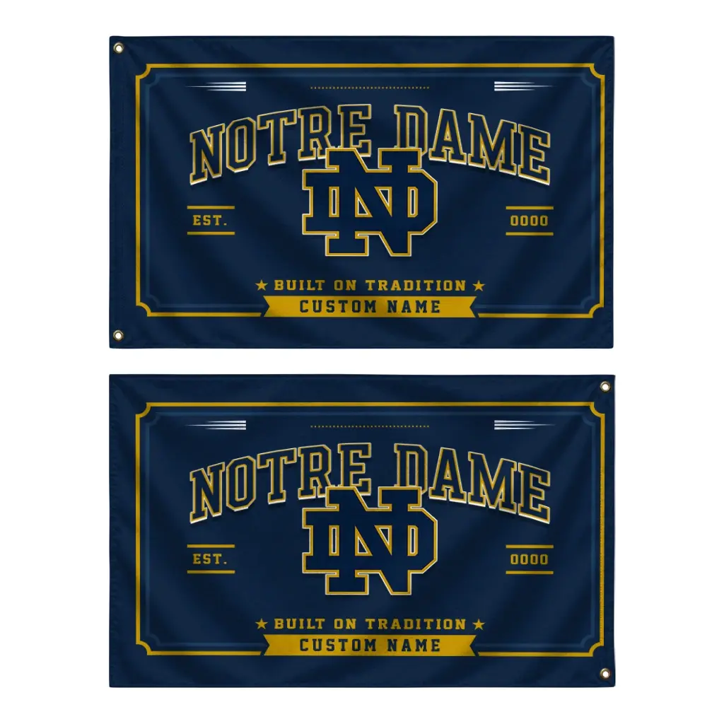 Notre Dame Fighting Irish House Flag Customized Ornate Border Navy Fashion Forward Notre Dame Fighting Irish House Flag Customized Ornate Border Navy Fashion Forward