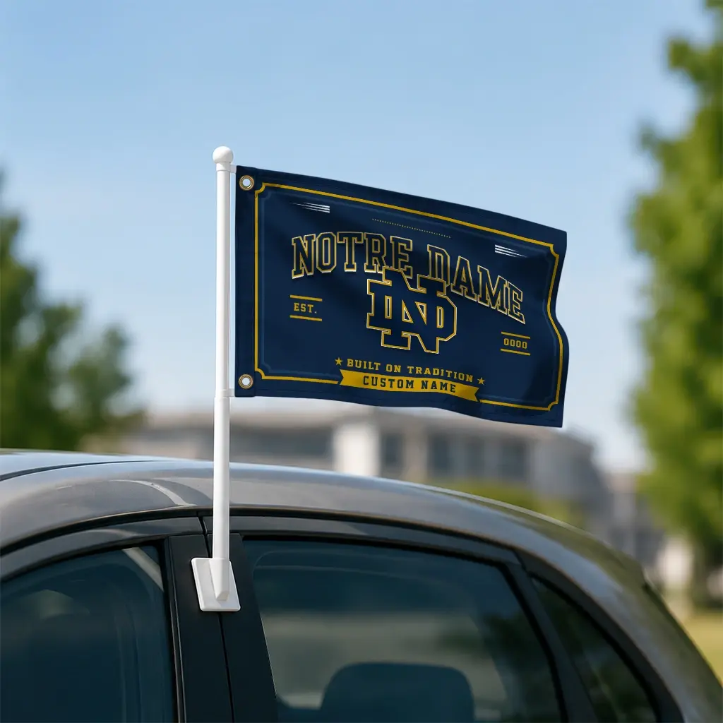Notre Dame Fighting Irish House Flag Customized Ornate Border Navy Latest Model Notre Dame Fighting Irish House Flag Customized Ornate Border Navy Latest Model