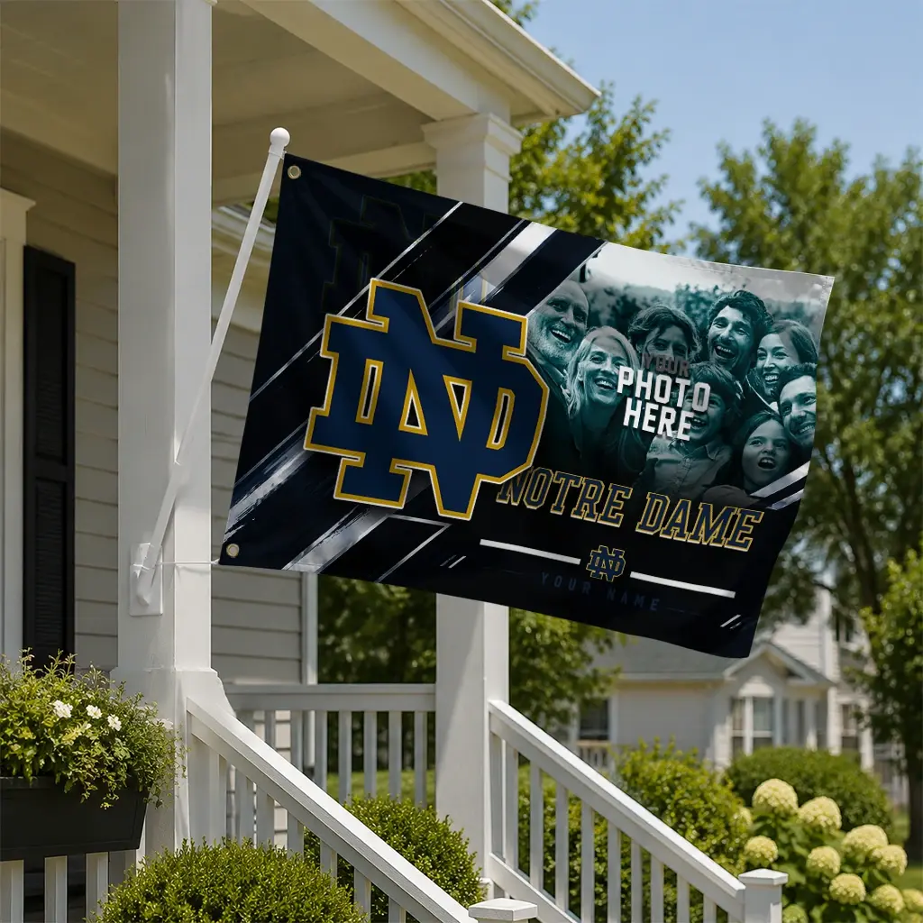 Notre Dame Fighting Irish House Flag Personalized Diagonal Stripes Navy New Arrival Notre Dame Fighting Irish House Flag Personalized Diagonal Stripes Navy New Arrival