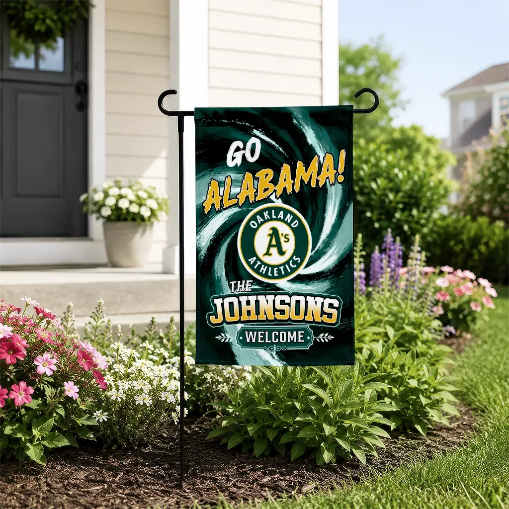Oakland Athletics Garden Flag Customized Swirl Vortex Green New Arrival Oakland Athletics Garden Flag Customized Swirl Vortex Green New Arrival