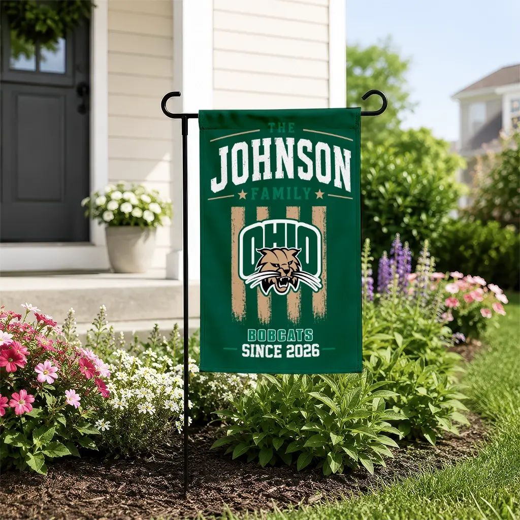 Ohio Bobcats Garden Flag Personalized Distressed Stripes Green New Arrival Ohio Bobcats Garden Flag Personalized Distressed Stripes Green New Arrival