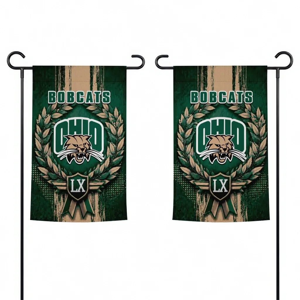 Ohio Bobcats Garden Flag Personalized Laurel Wreath Green Fashion Forward Ohio Bobcats Garden Flag Personalized Laurel Wreath Green Fashion Forward