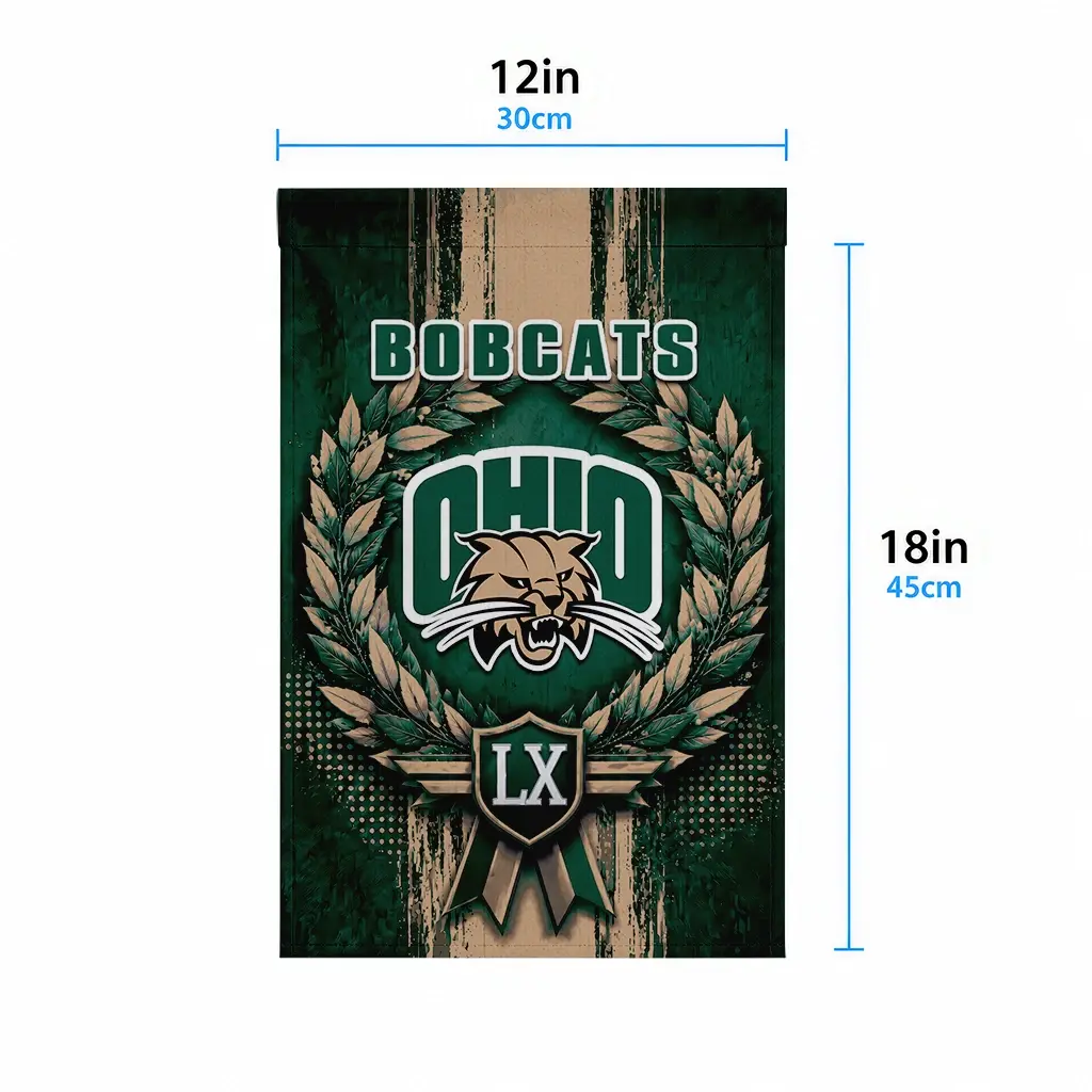 Ohio Bobcats Garden Flag Personalized Laurel Wreath Green High Quality Ohio Bobcats Garden Flag Personalized Laurel Wreath Green High Quality