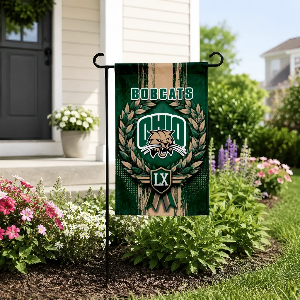 Ohio Bobcats Garden Flag Personalized Laurel Wreath Green New Arrival Ohio Bobcats Garden Flag Personalized Laurel Wreath Green New Arrival