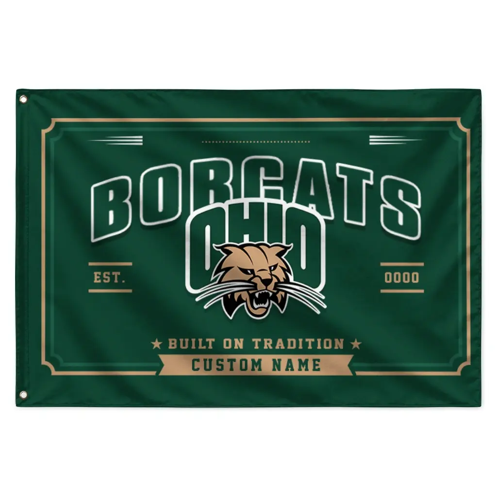 Ohio Bobcats House Flag Custom Ornate Border Green Best Selling Ohio Bobcats House Flag Custom Ornate Border Green Best Selling