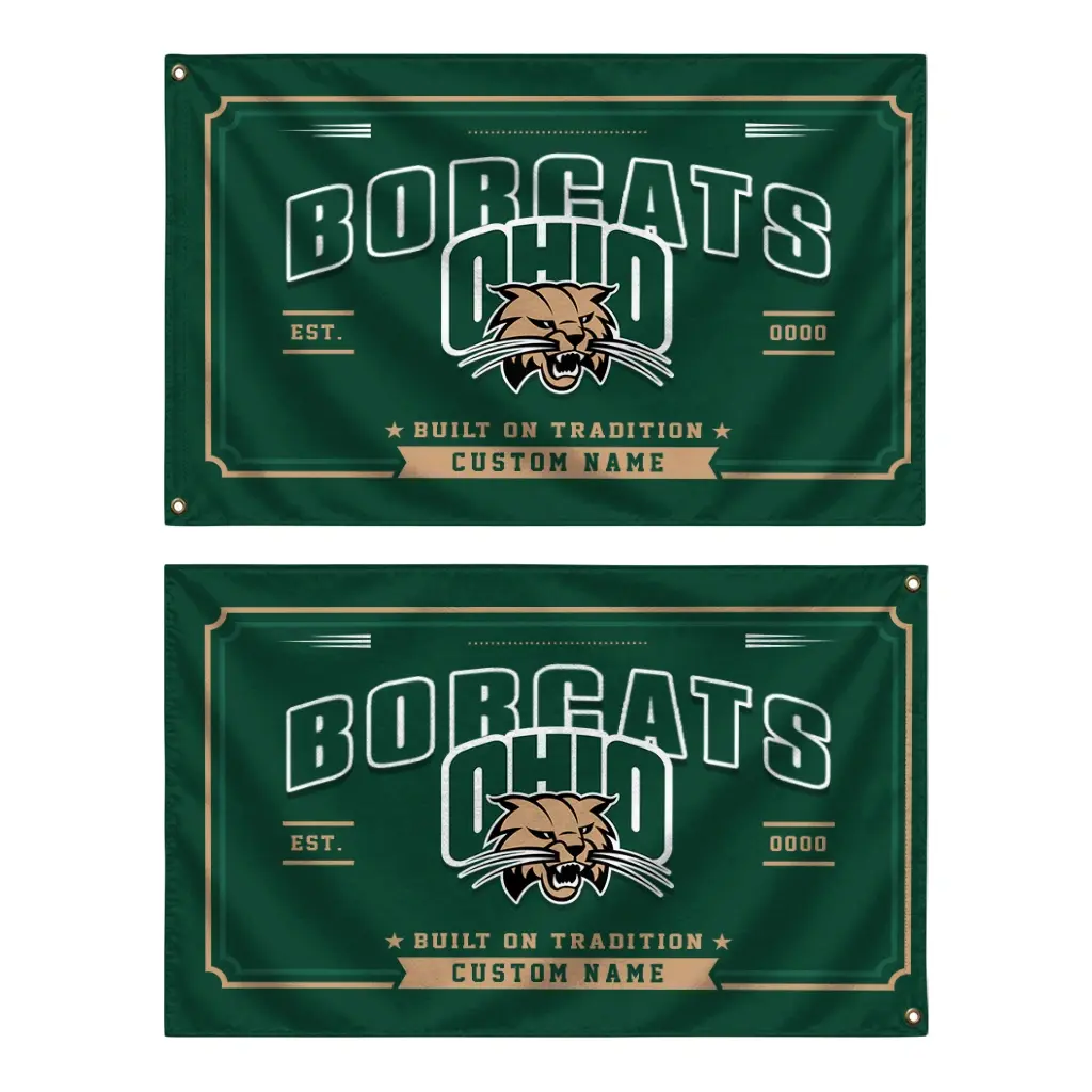 Ohio Bobcats House Flag Custom Ornate Border Green Fashion Forward Ohio Bobcats House Flag Custom Ornate Border Green Fashion Forward