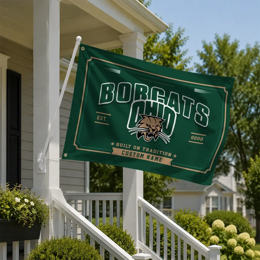 Ohio Bobcats House Flag Custom Ornate Border Green New Arrival Ohio Bobcats House Flag Custom Ornate Border Green New Arrival