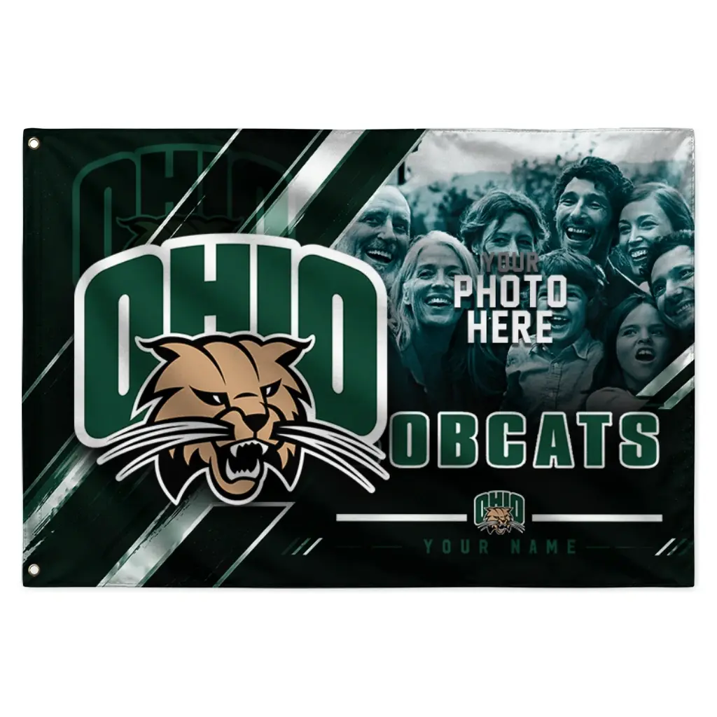 Ohio Bobcats House Flag Customized Diagonal Stripes Green Best Selling Ohio Bobcats House Flag Customized Diagonal Stripes Green Best Selling
