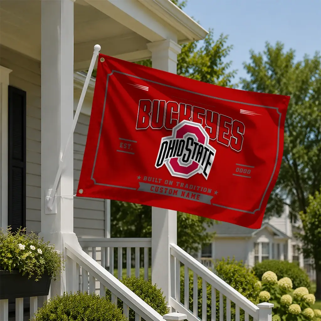 Ohio State Buckeyes House Flag Personalized Ornate Border Scarlet New Arrival Ohio State Buckeyes House Flag Personalized Ornate Border Scarlet New Arrival