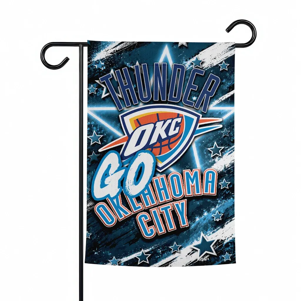 Oklahoma City Thunder Garden Flag Customized Glowing Star Blue Best Selling Oklahoma City Thunder Garden Flag Customized Glowing Star Blue Best Selling