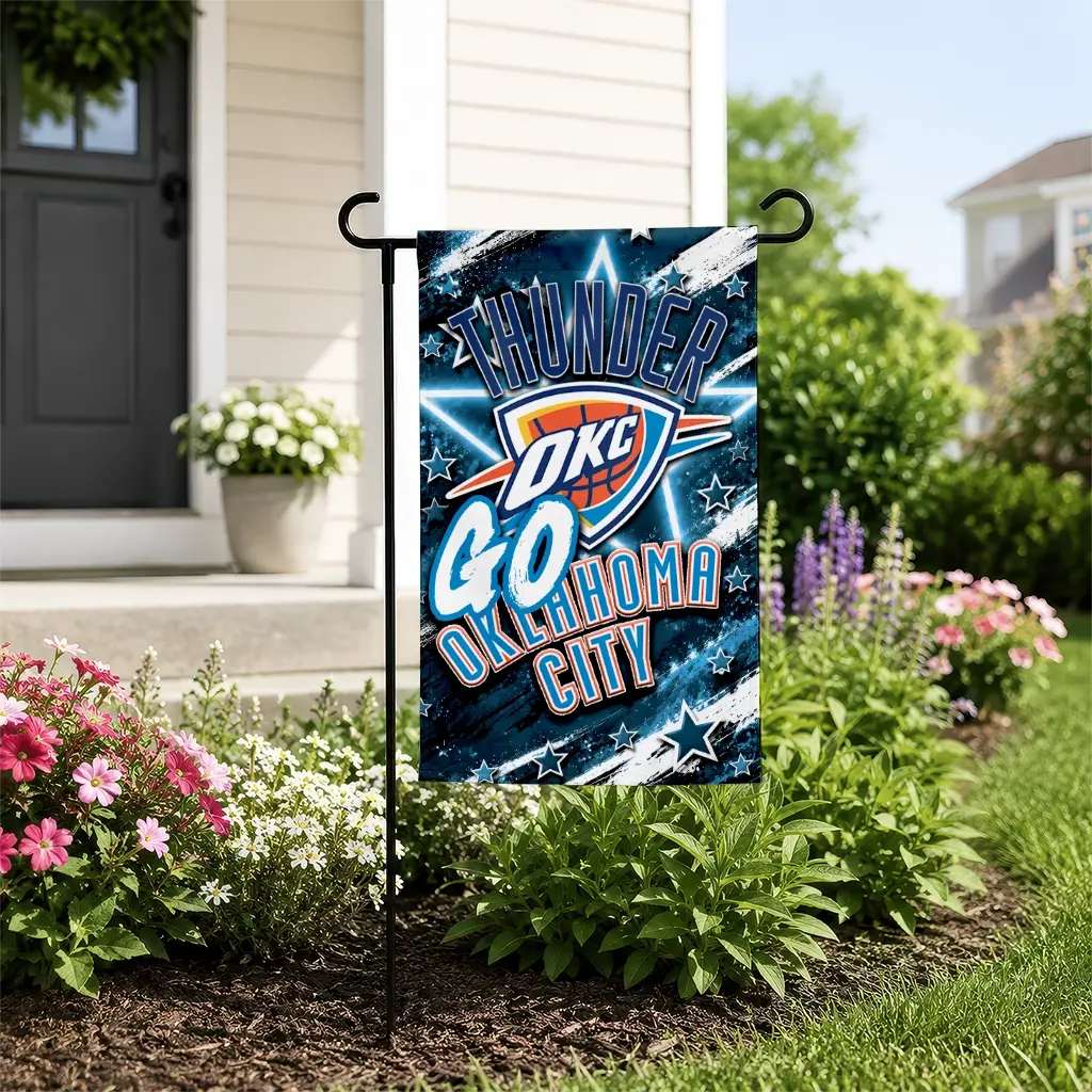 Oklahoma City Thunder Garden Flag Customized Glowing Star Blue New Arrival Oklahoma City Thunder Garden Flag Customized Glowing Star Blue New Arrival