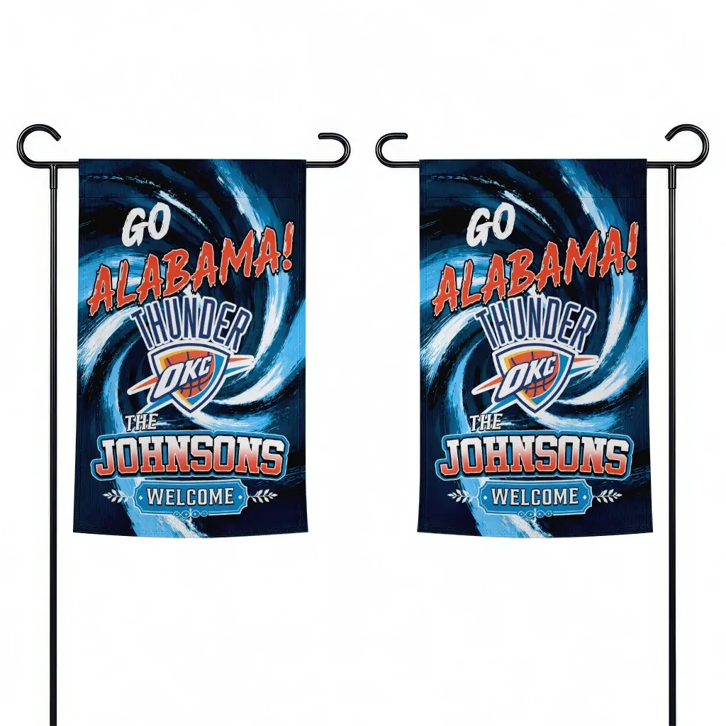 Oklahoma City Thunder Garden Flag Customized Swirl Vortex Blue Fashion Forward Oklahoma City Thunder Garden Flag Customized Swirl Vortex Blue Fashion Forward