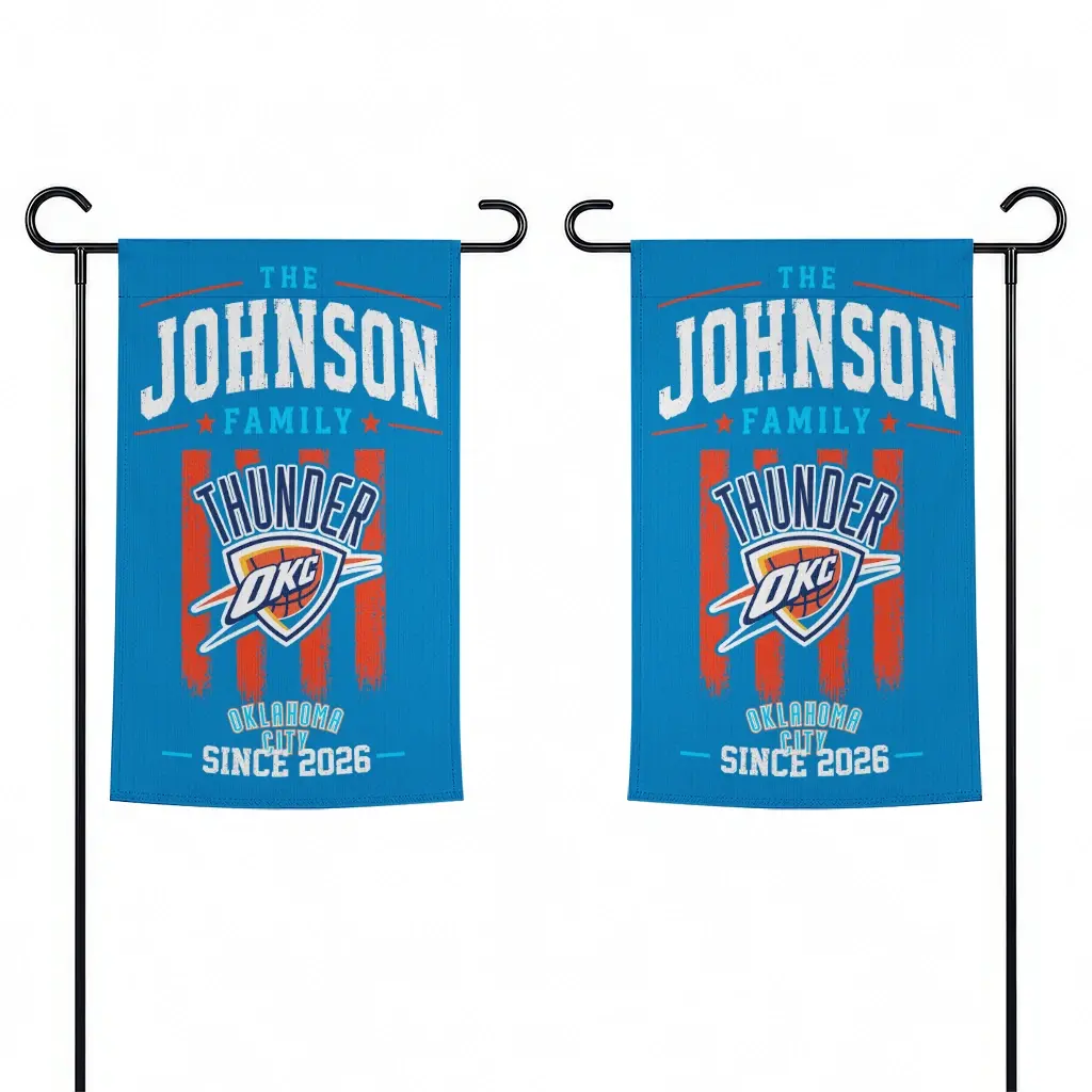 Oklahoma City Thunder Garden Flag Personalized Distressed Stripes Blue Fashion Forward Oklahoma City Thunder Garden Flag Personalized Distressed Stripes Blue Fashion Forward