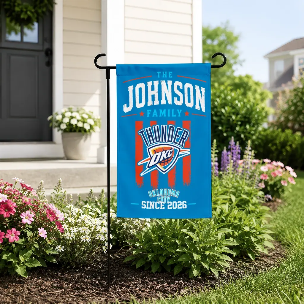 Oklahoma City Thunder Garden Flag Personalized Distressed Stripes Blue New Arrival Oklahoma City Thunder Garden Flag Personalized Distressed Stripes Blue New Arrival