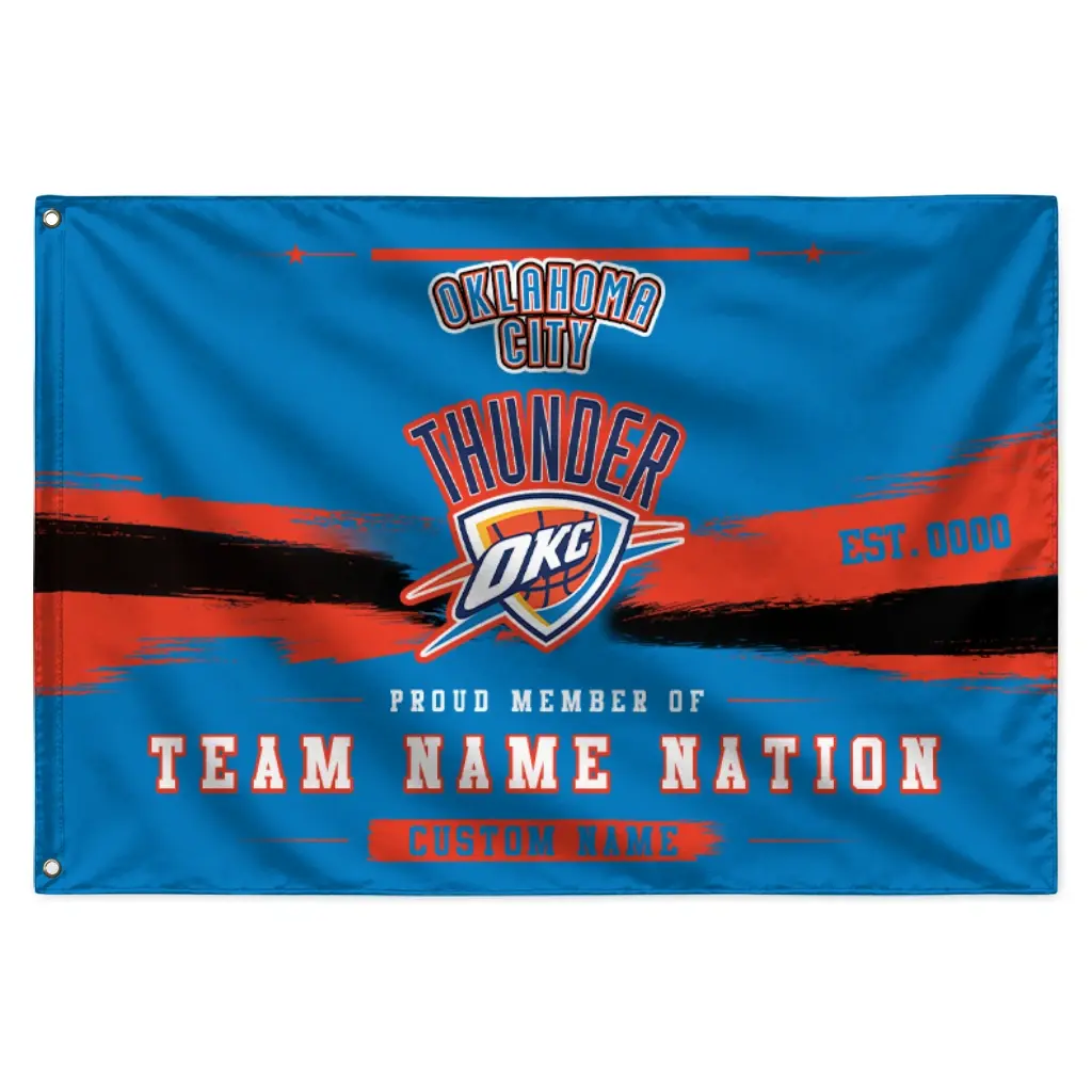 Oklahoma City Thunder House Flag Custom Brushed Streaks Blue Best Selling Oklahoma City Thunder House Flag Custom Brushed Streaks Blue Best Selling