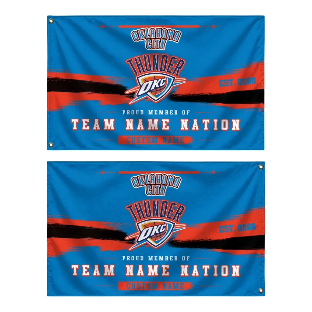 Oklahoma City Thunder House Flag Custom Brushed Streaks Blue Fashion Forward Oklahoma City Thunder House Flag Custom Brushed Streaks Blue Fashion Forward