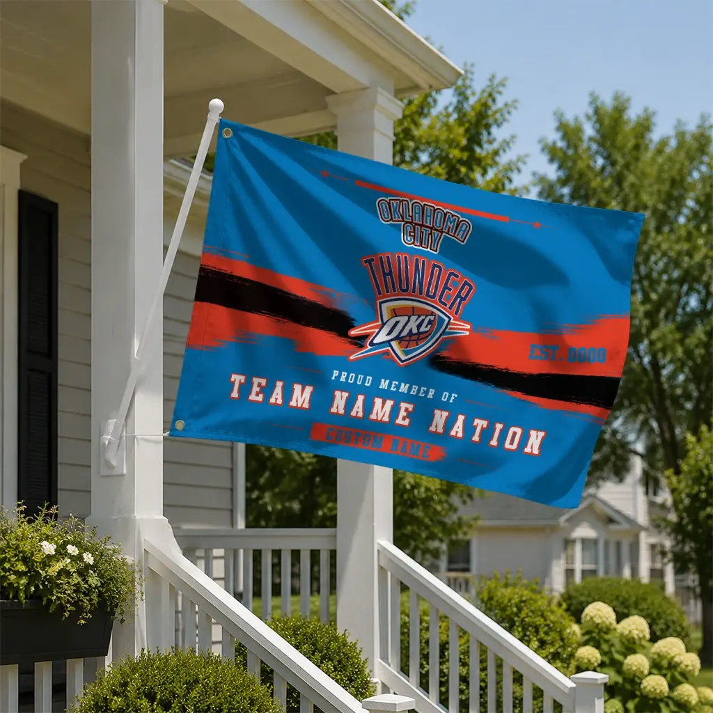 Oklahoma City Thunder House Flag Custom Brushed Streaks Blue New Arrival Oklahoma City Thunder House Flag Custom Brushed Streaks Blue New Arrival