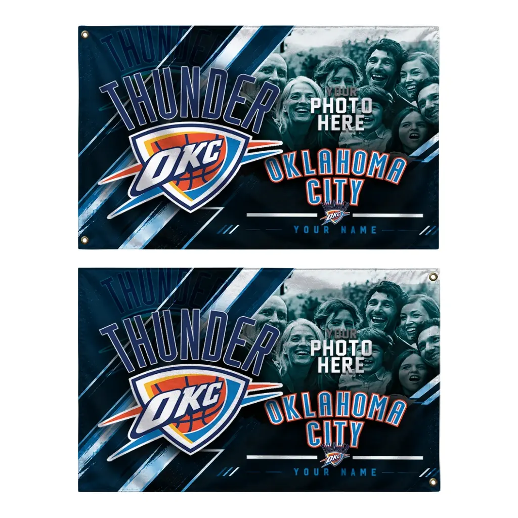Oklahoma City Thunder House Flag Customized Diagonal Stripes Blue Fashion Forward Oklahoma City Thunder House Flag Customized Diagonal Stripes Blue Fashion Forward