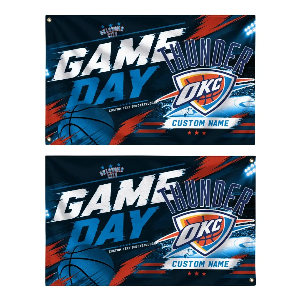 Oklahoma City Thunder House Flag Customized Energy Brushstrokes Blue Fashion Forward Oklahoma City Thunder House Flag Customized Energy Brushstrokes Blue Fashion Forward