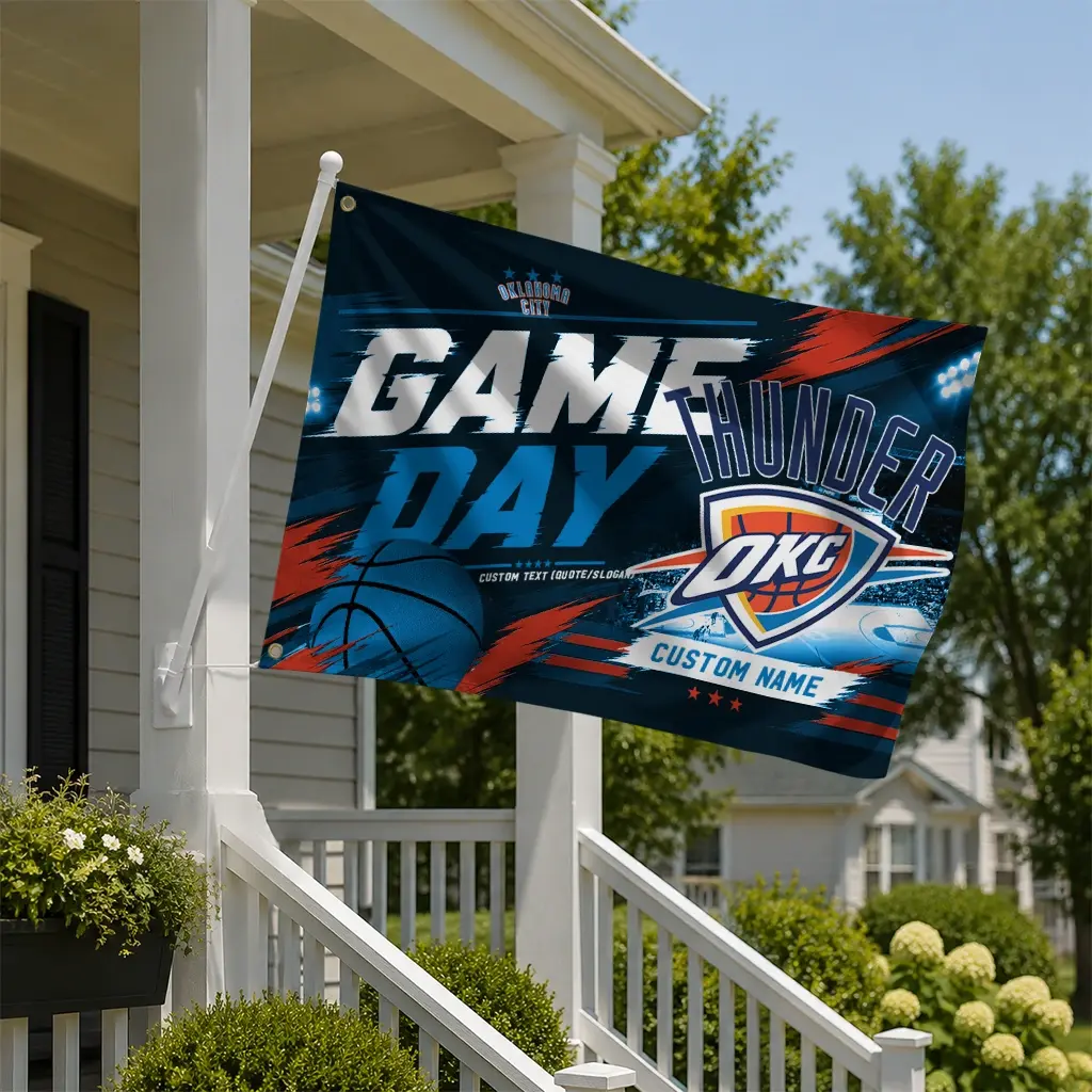 Oklahoma City Thunder House Flag Customized Energy Brushstrokes Blue New Arrival Oklahoma City Thunder House Flag Customized Energy Brushstrokes Blue New Arrival