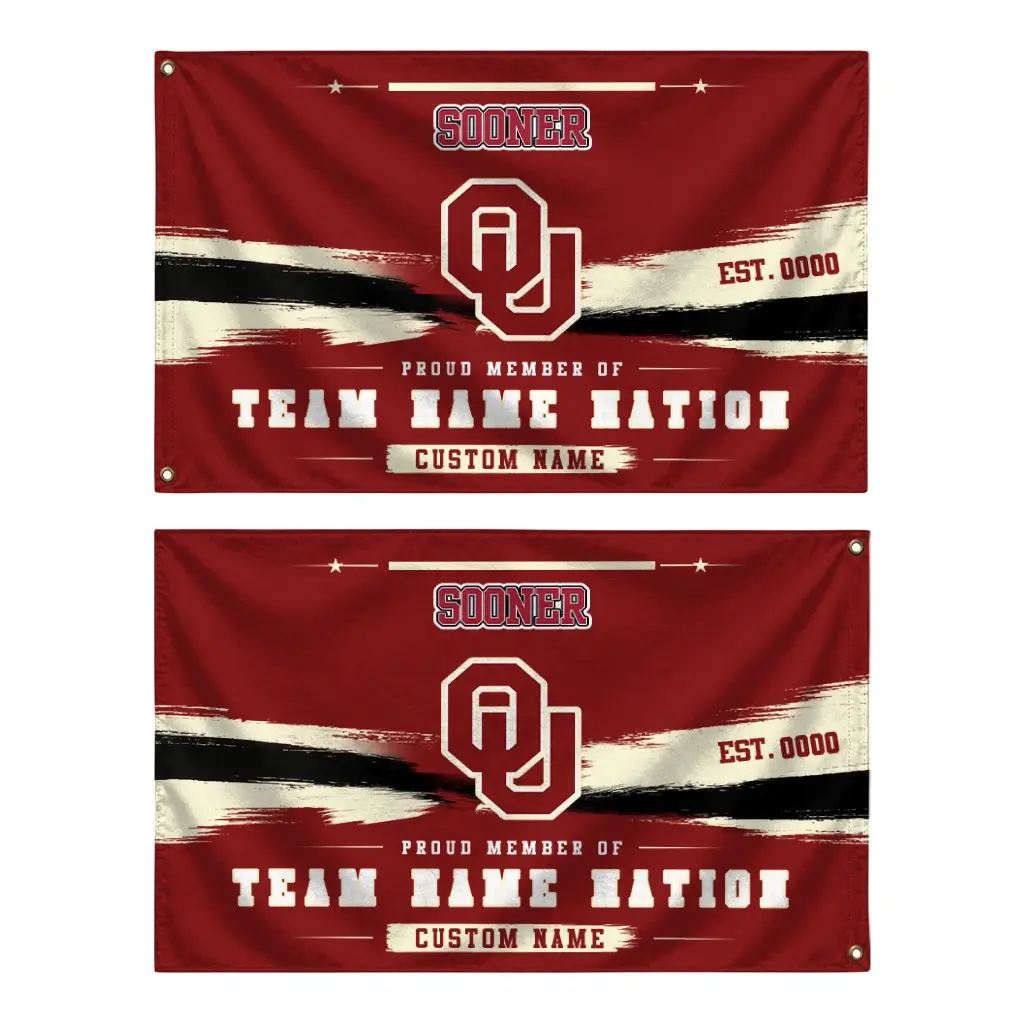 Oklahoma Sooners House Flag Customized Brushed Streaks Crimson Fashion Forward Oklahoma Sooners House Flag Customized Brushed Streaks Crimson Fashion Forward