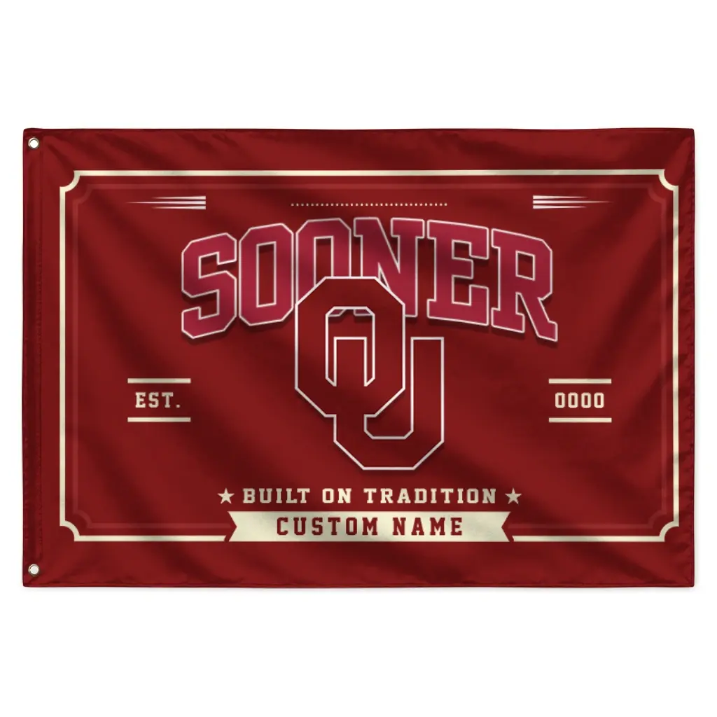 Oklahoma Sooners House Flag Customized Ornate Border Crimson Best Selling Oklahoma Sooners House Flag Customized Ornate Border Crimson Best Selling