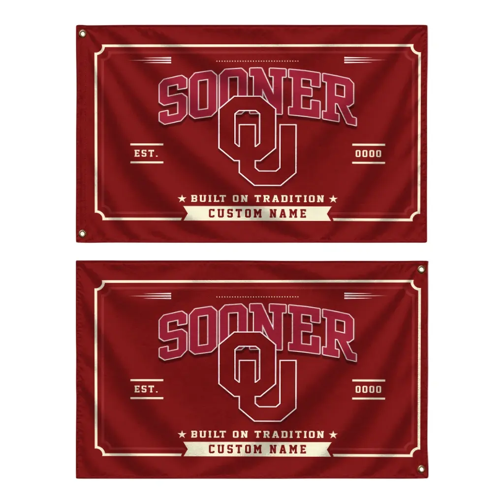 Oklahoma Sooners House Flag Customized Ornate Border Crimson Fashion Forward Oklahoma Sooners House Flag Customized Ornate Border Crimson Fashion Forward
