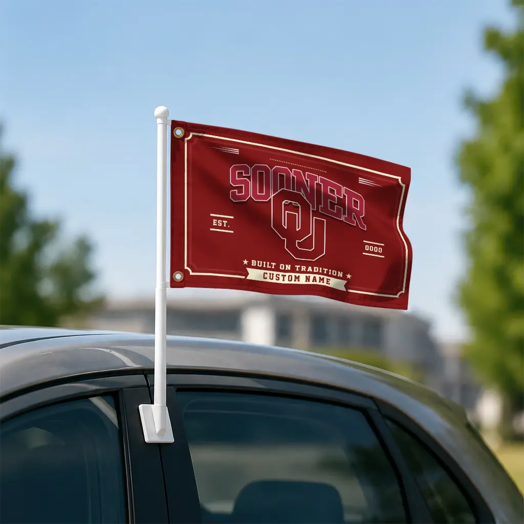 Oklahoma Sooners House Flag Customized Ornate Border Crimson Latest Model Oklahoma Sooners House Flag Customized Ornate Border Crimson Latest Model