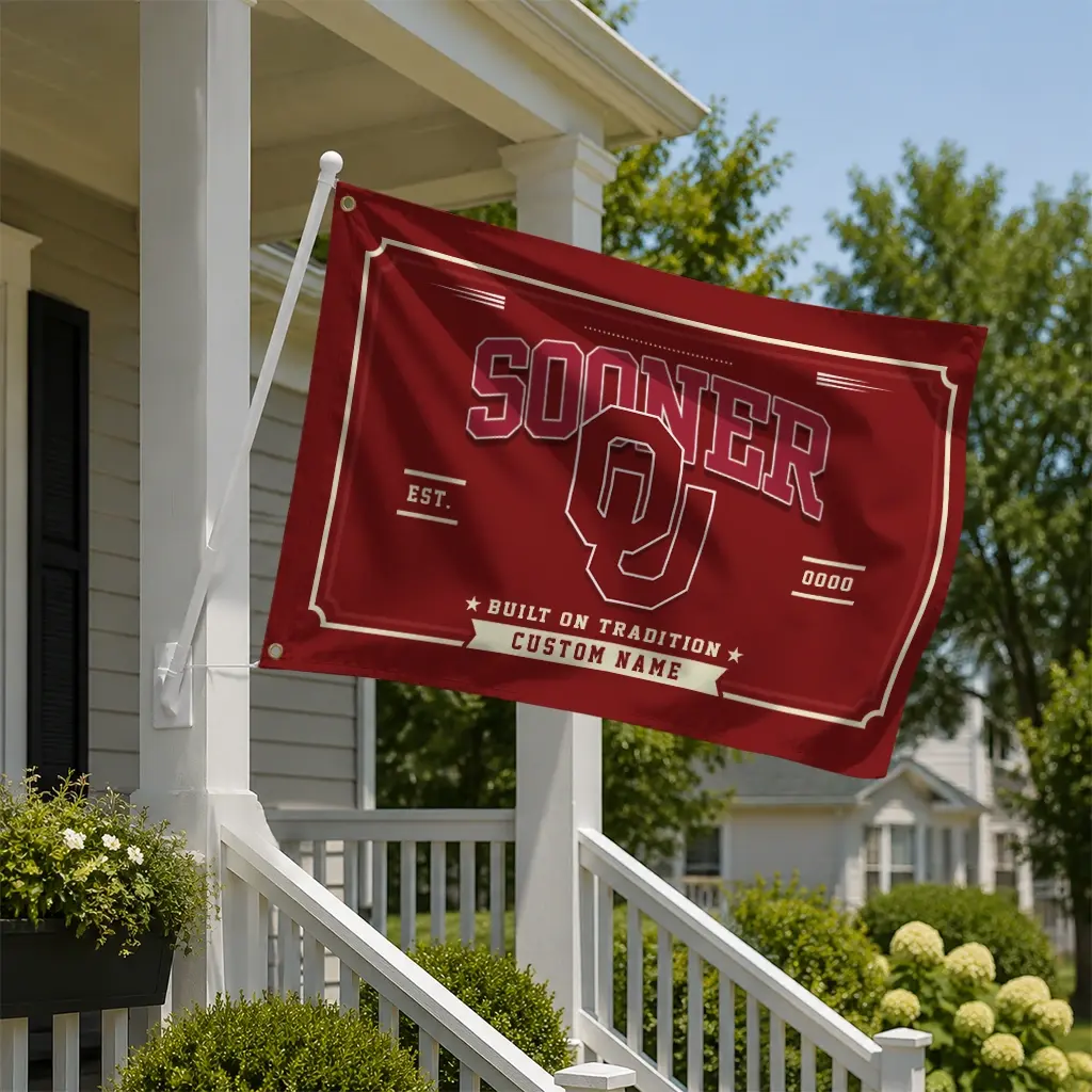 Oklahoma Sooners House Flag Customized Ornate Border Crimson New Arrival Oklahoma Sooners House Flag Customized Ornate Border Crimson New Arrival