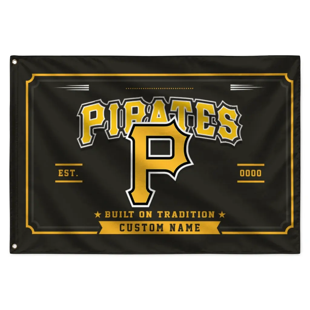Pittsburgh Pirates House Flag Personalized Ornate Border Black Best Selling Pittsburgh Pirates House Flag Personalized Ornate Border Black Best Selling