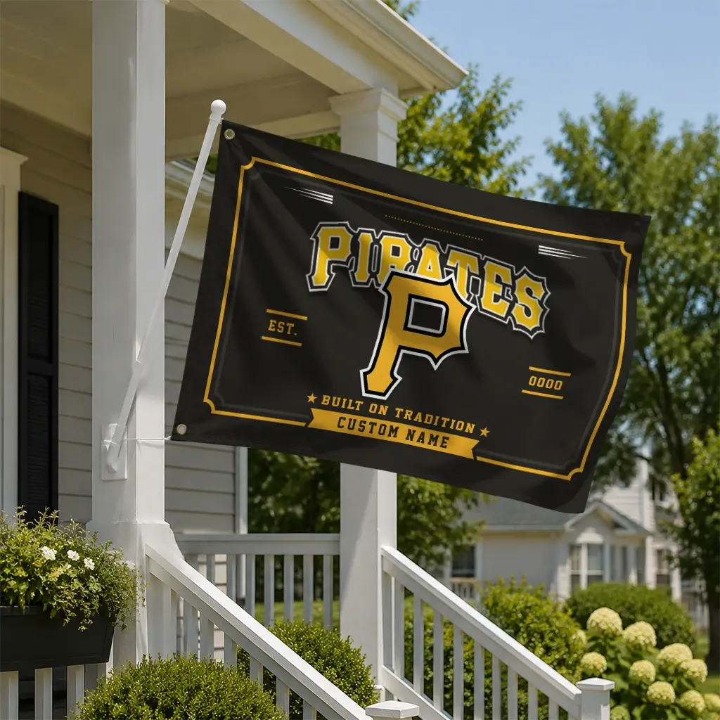 Pittsburgh Pirates House Flag Personalized Ornate Border Black New Arrival Pittsburgh Pirates House Flag Personalized Ornate Border Black New Arrival