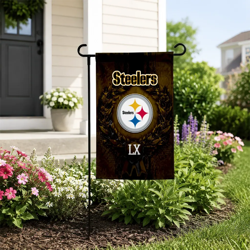 Pittsburgh Steelers Garden Flag Custom Laurel Wreath Gold New Arrival Pittsburgh Steelers Garden Flag Custom Laurel Wreath Gold New Arrival