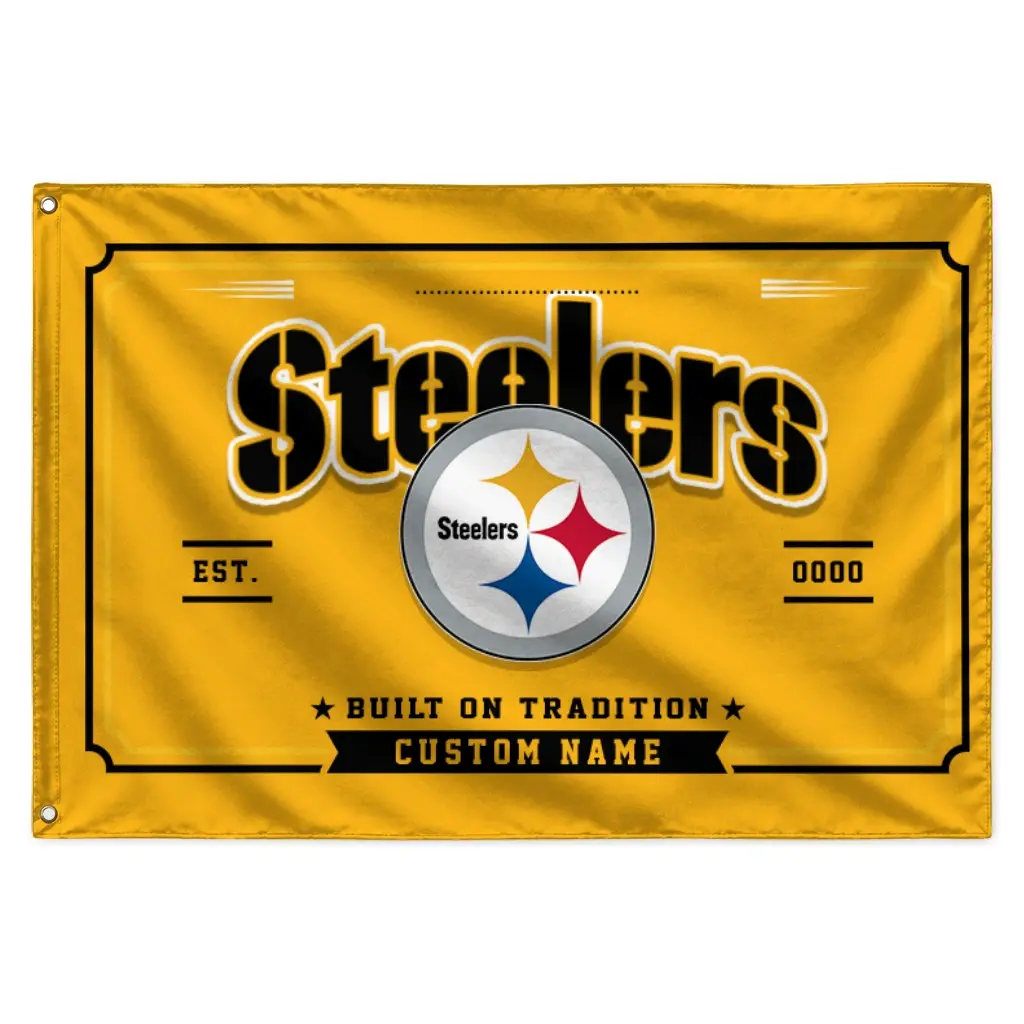 Pittsburgh Steelers House Flag Customized Ornate Border Gold Best Selling Pittsburgh Steelers House Flag Customized Ornate Border Gold Best Selling