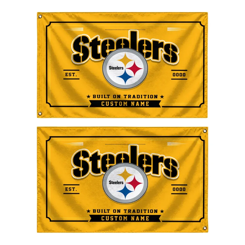Pittsburgh Steelers House Flag Customized Ornate Border Gold Fashion Forward Pittsburgh Steelers House Flag Customized Ornate Border Gold Fashion Forward